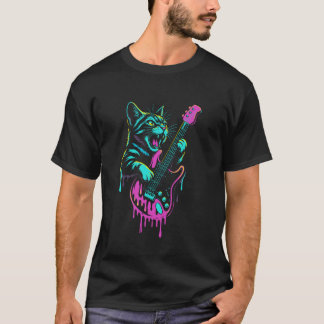 Rolig katt som spelar gitarr Rock and Roll Drip Re T Shirt
