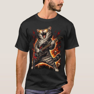 Rolig katt som spelar gitarr Rock And Roll för T Shirt