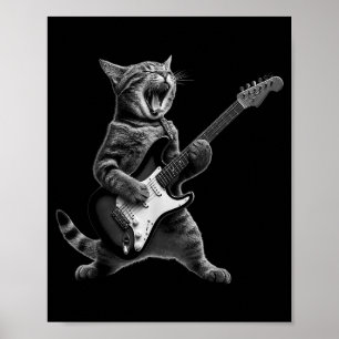 Rolig katt som spelar gitarr rock and roll män kvi poster