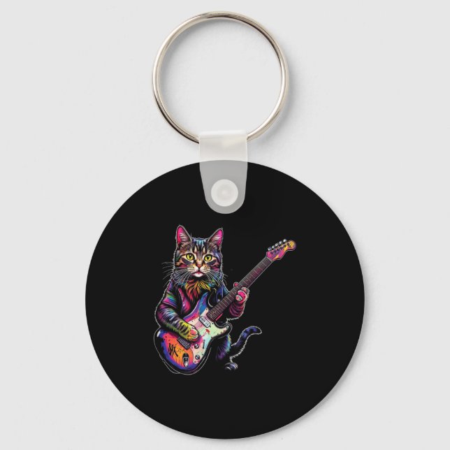 Rolig katt som spelar gitarr Rock And Roll present Nyckelring (Framsida)