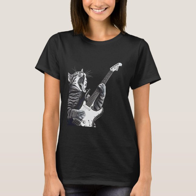 Rolig katt som spelar gitarr Rockstjärna Rock & Ro T Shirt (Framsida)
