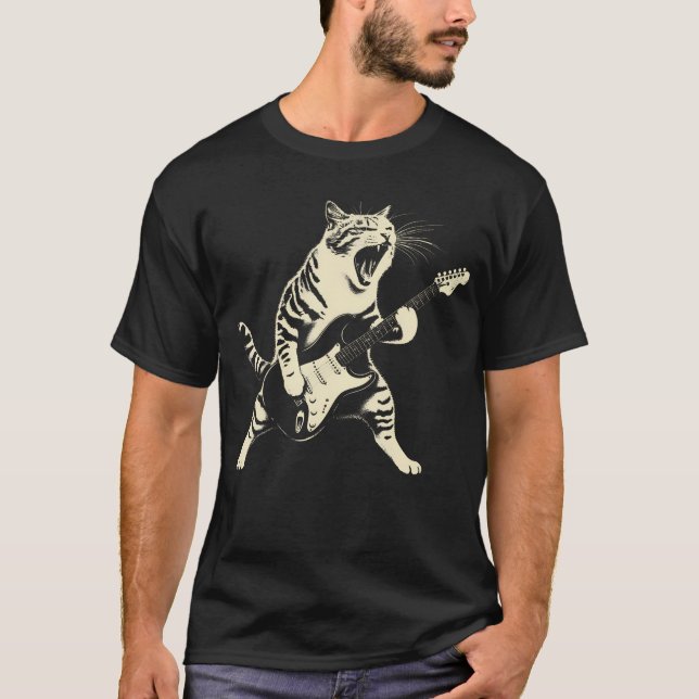 Rolig katt som spelar gitarr Rockstjärna Rockar T Shirt (Framsida)