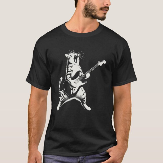 Rolig katt som spelar gitarr t shirt (Framsida)