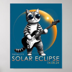 Rolig Katt som Spelar Gitarr Total Solförmörkelse Poster