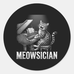 Rolig katt som spelar pianomusik Puns Meowsician B Runt Klistermärke