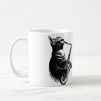 Rolig Katt som Spelar Saxofon Kattjazz Sax Musik Kaffemugg