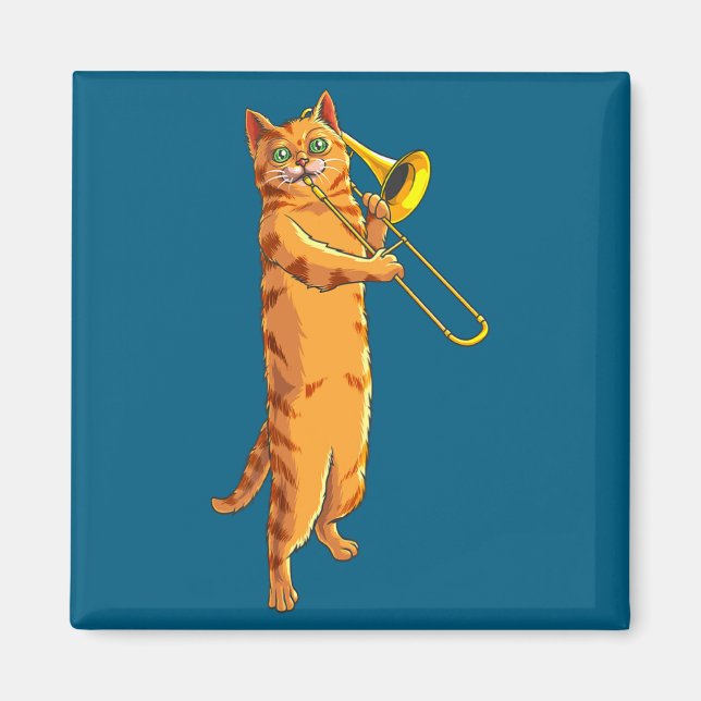 Rolig katt som spelar trombon present Cool katt mu Magnet (Framsidan)