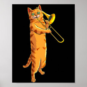 Rolig katt som spelar trombon present Cool kattmus Poster