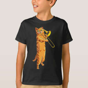 Rolig katt som spelar trombon present Cool kattmus T Shirt