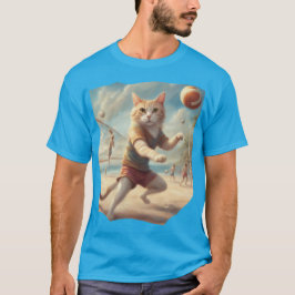Rolig katt som spelar volleyboll på stranden t shirt
