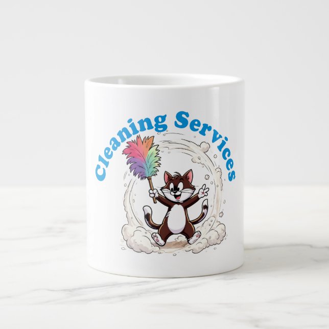 Rolig Katt som Städas med Färgrik Fjäderborste Jumbo Mugg (Framsidan)