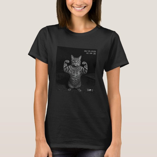 Rolig katt som stretchar på säkerhetskamera t shirt (Framsida)