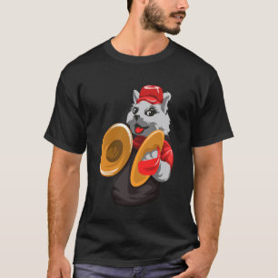 Rolig katt spelar cymbaler slagverksmusik t shirt