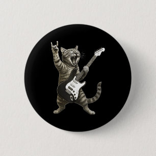 Rolig Katt Spelar Gitarr Rock And Roll Män Kvinnor Knapp
