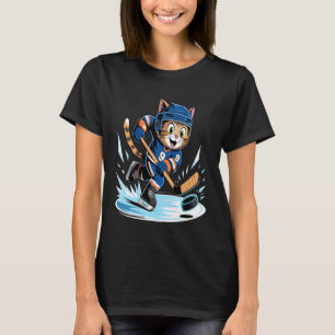 Rolig katt spelar ishockey sportälskare t shirt