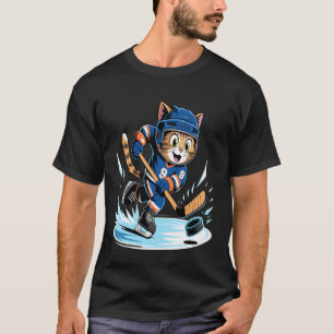 Rolig katt spelar ishockey sportälskare t shirt