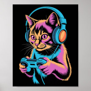 Rolig katt spelar videospel katt  poster