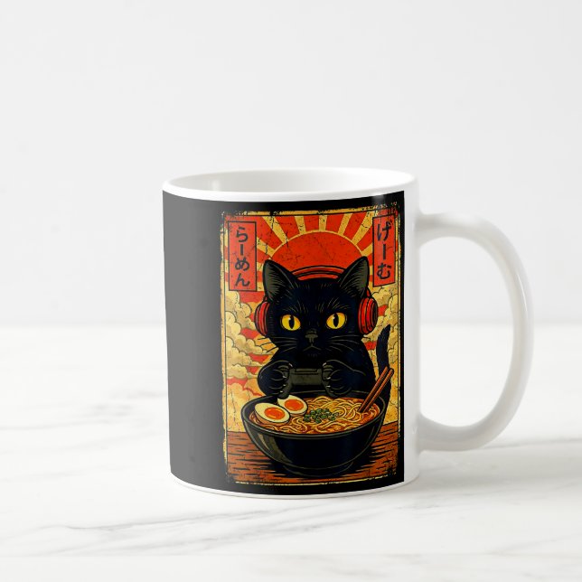 Rolig katt spelare män anime Kawaii spel headset C Kaffemugg (Höger)
