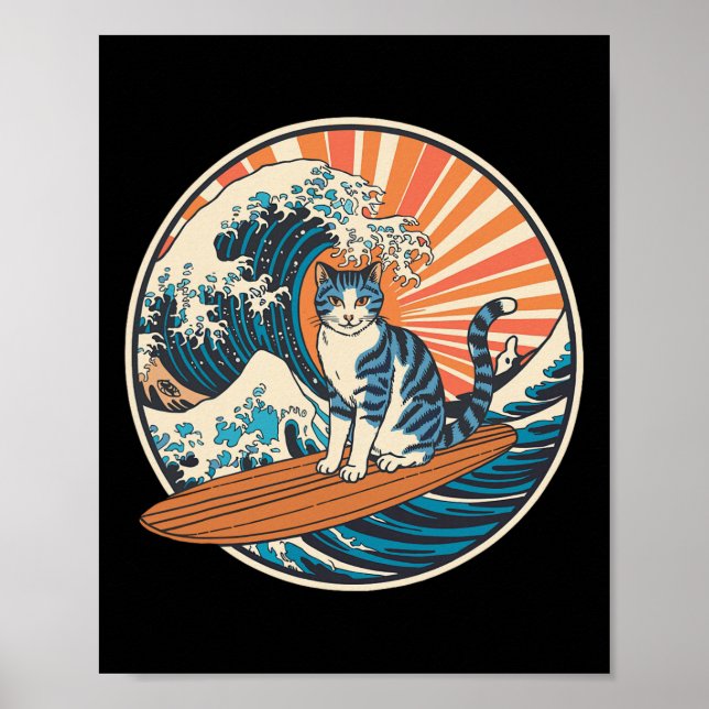 Rolig katt surfing surfbord  poster (Framsidan)
