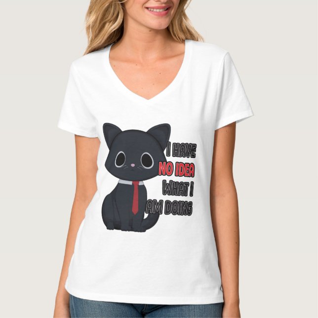 Rolig Katt T-Shirt - Ingen Aning Vad Jag Gör (Framsida)