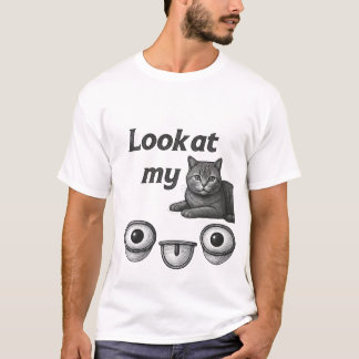 Rolig Katt T-Shirt Titta på Mig Söt Svart Katt Mem