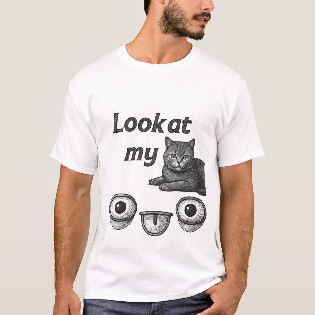 Rolig Katt T-Shirt Titta på Mig Söt Svart Katt Mem (Framsida)