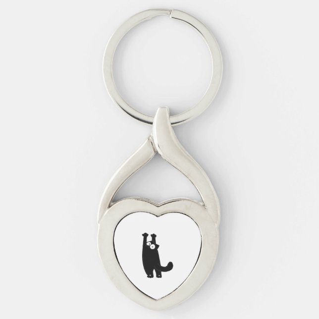 rolig katt t twisted heart silverfärgad nyckelring (Framsidan)