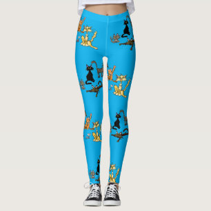 Rolig katt tecknad film blå Leggings