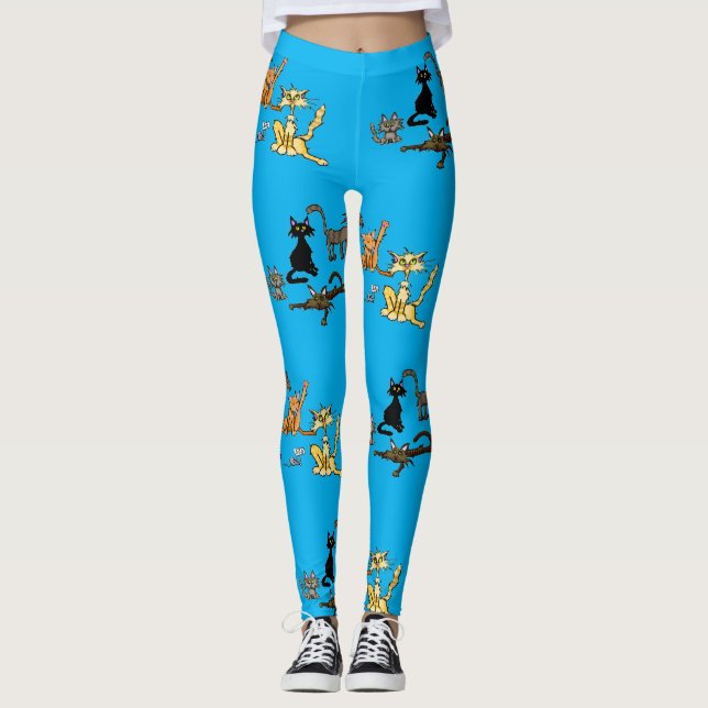 Rolig katt tecknad film blå Leggings (Framsida)
