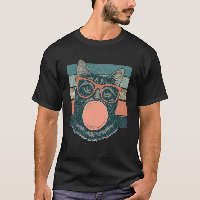 Rolig Katt Tuggummi Söt Katt Retro T Shirt (Framsida)