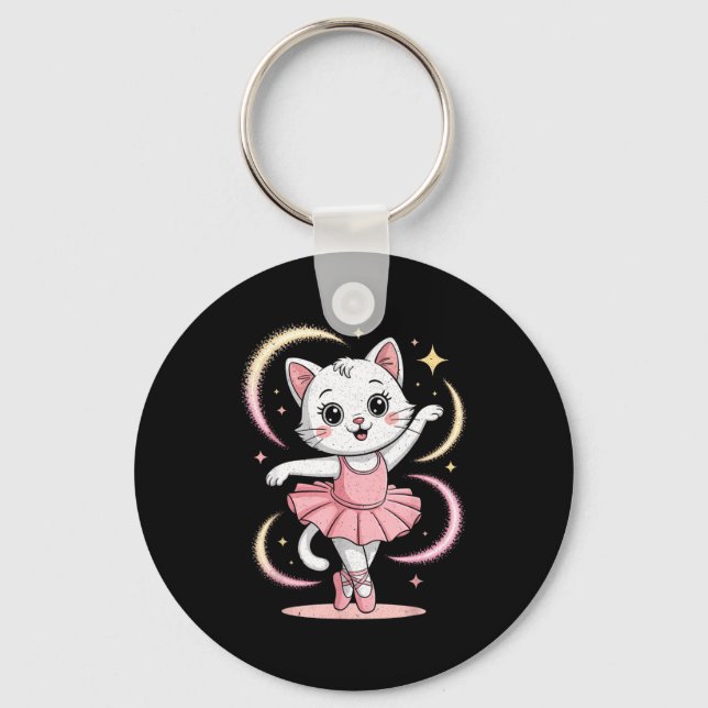 Rolig Katt Tutu Balett Dansar Balett Nyckelring (Framsida)