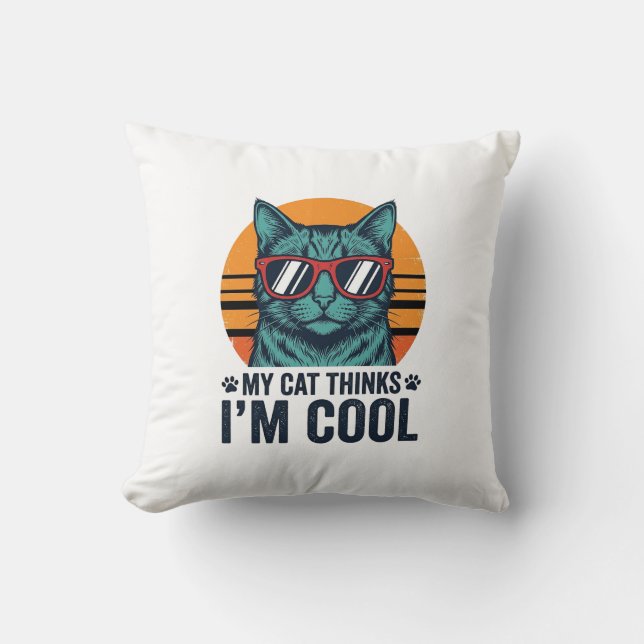 Rolig Katt Tycker Jag Är Cool Vintage Kudde (Framsida)