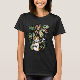 Rolig Katt UFO Dinosaurie Meme T Shirt