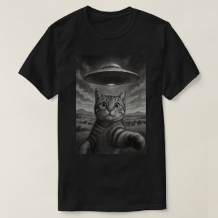 Rolig katt UFO-selfie svart-vit illustration T Shirt