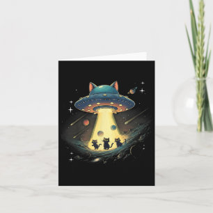 Rolig Katt Ufo Söt Kisse Rymden Rymdskepp Alien Es Kort