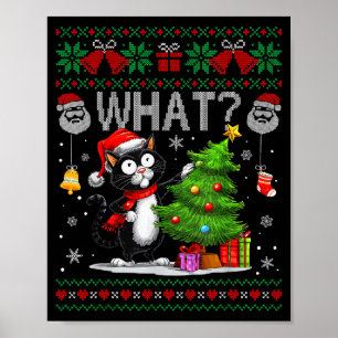 Rolig Katt Vad Svart Katt Julgran Fult Jul  Poster