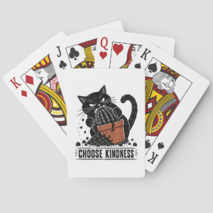 Rolig Katt Välj Vänlighet Linocut Meme Casinokort