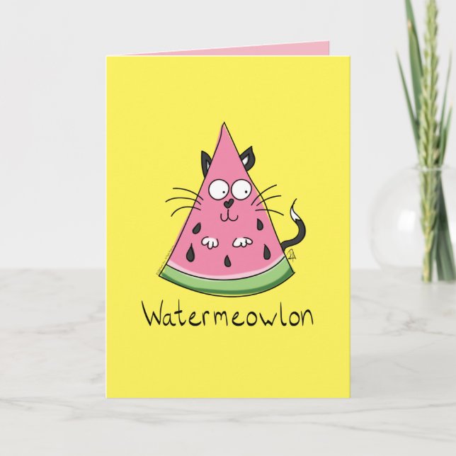 Rolig katt vattenmelon söta barn kort (Framsida)