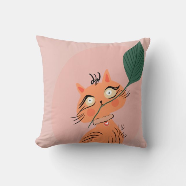 Rolig katt växt blad serie    kudde (Framsida)
