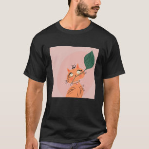 Rolig Katt Växtblad Tecknad Serie T Shirt