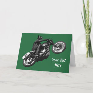 rolig katt vintage motorcykel helgkort