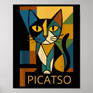 Rolig kattbild Picatso - kubism konststil - Vintag Poster