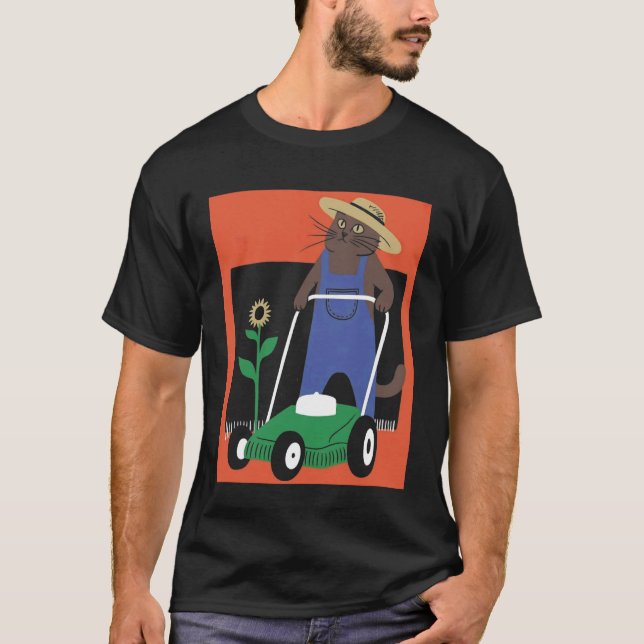 Rolig kattbonde pappa gräsklippning långärmad t shirt (Framsida)