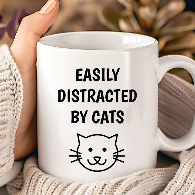 Rolig kattcitat - Lätt Distraherad Av Katter Kaffemugg (Funny Cat Quote - Easily Distracted By Cats Coffee Mug)