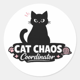 Rolig Kattdekal / Kattkaoskoordinator Puns Runt Klistermärke