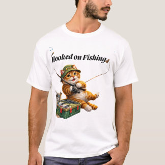 Rolig kattdesign med fisketema t shirt