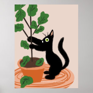 Rolig kattfikonträd Krukväxter Handritad Poster