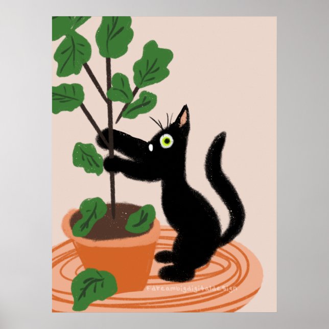 Rolig kattfikonträd Krukväxter Handritad Poster (Framsidan)