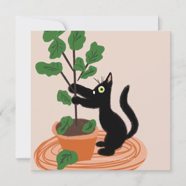 Rolig kattfikus Krukväxter Handritat Kort (Framsida)