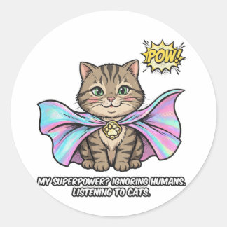 Rolig Kattflüstar Superkraft Tabby Cape POW Runt Klistermärke